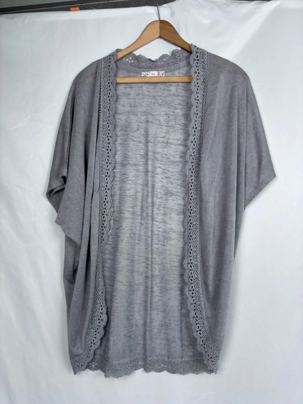 Pink Republic Light Gray Crochet Trim Open Cardigan